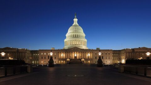 United States Capitol illuminated at dusk