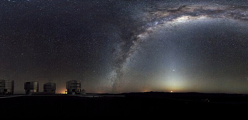 Panorama of the southern night sky with observatories