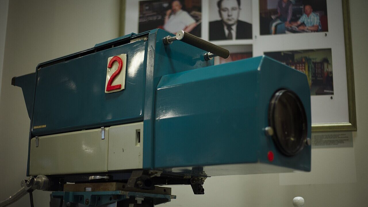 Vintage television broadcast camera in a museum