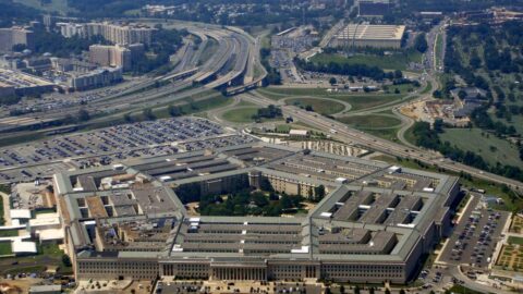 Aerial view of the Pentagon building in Arlington Virginia