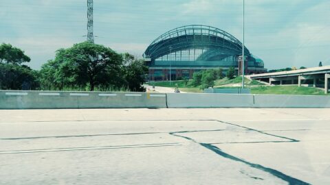American Family Field in Milwaukee seen from the highway